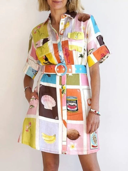Printed Short Sleeve Shirt Dress | Necessary Clothing
