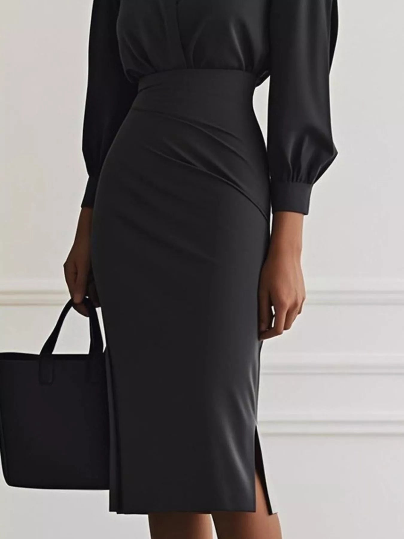 Ruched Midi Shirt Dress with Side Slit | Necessary Clothing