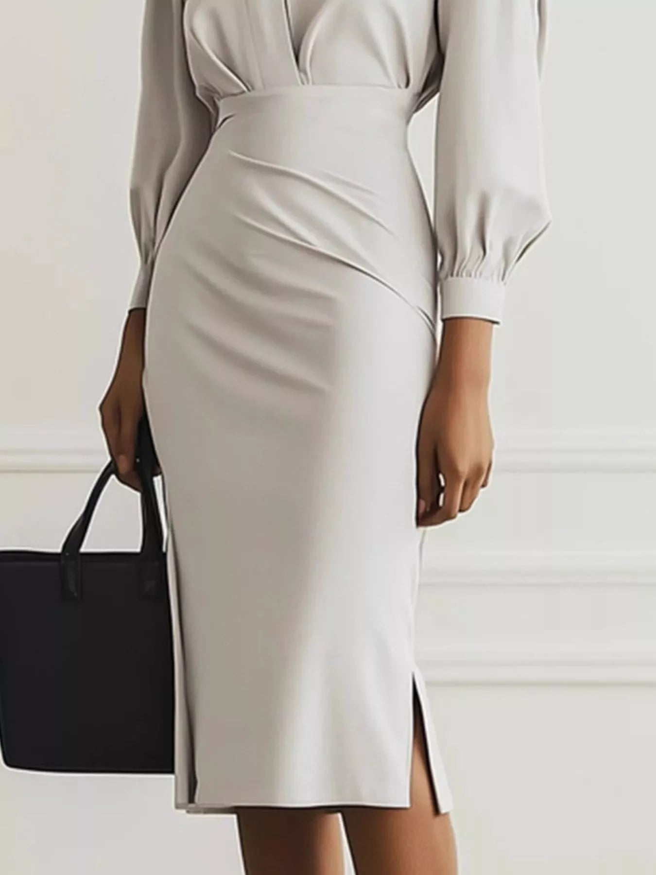 Ruched Midi Shirt Dress with Side Slit | Necessary Clothing