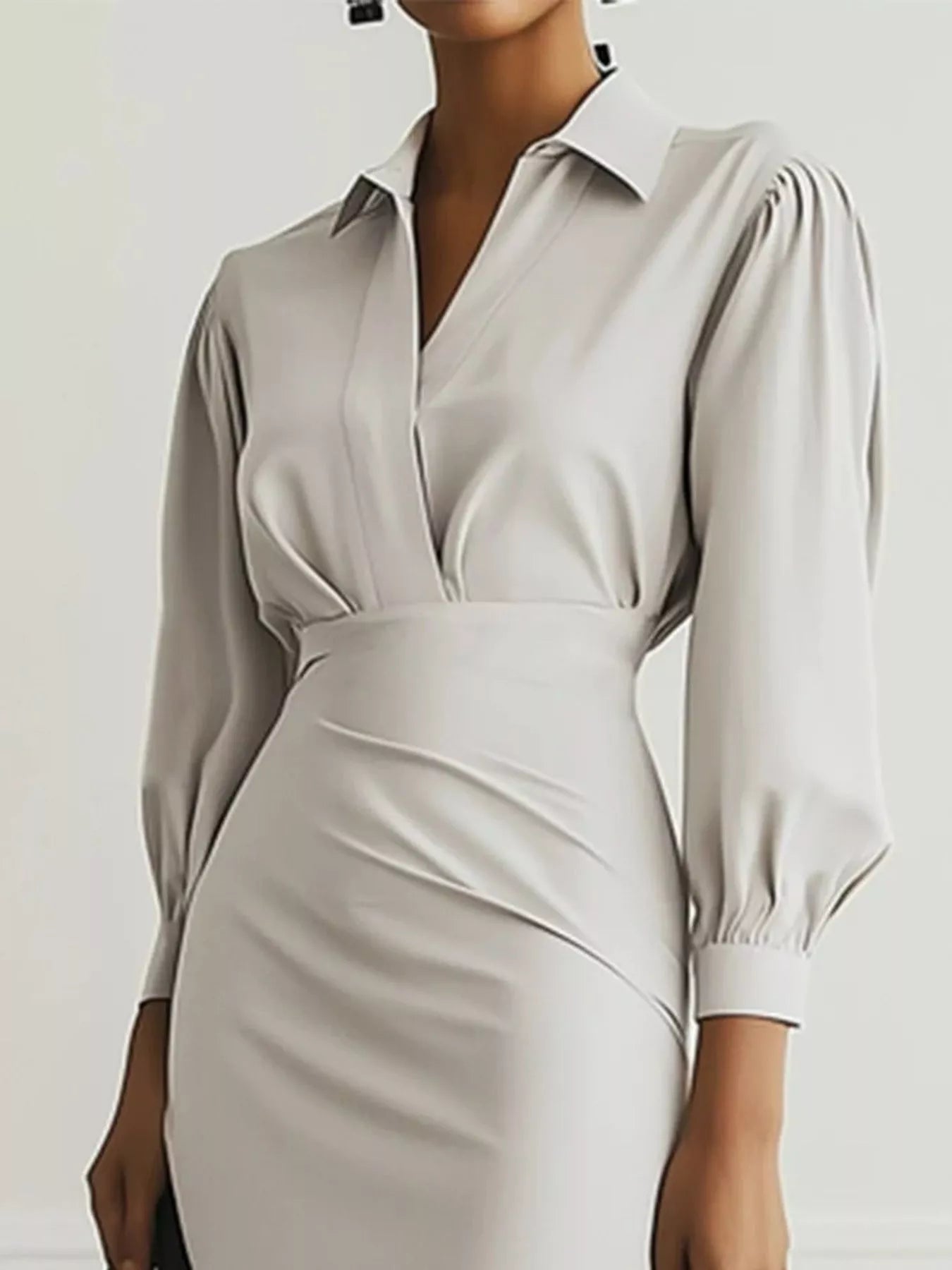 Ruched Midi Shirt Dress with Side Slit | Necessary Clothing