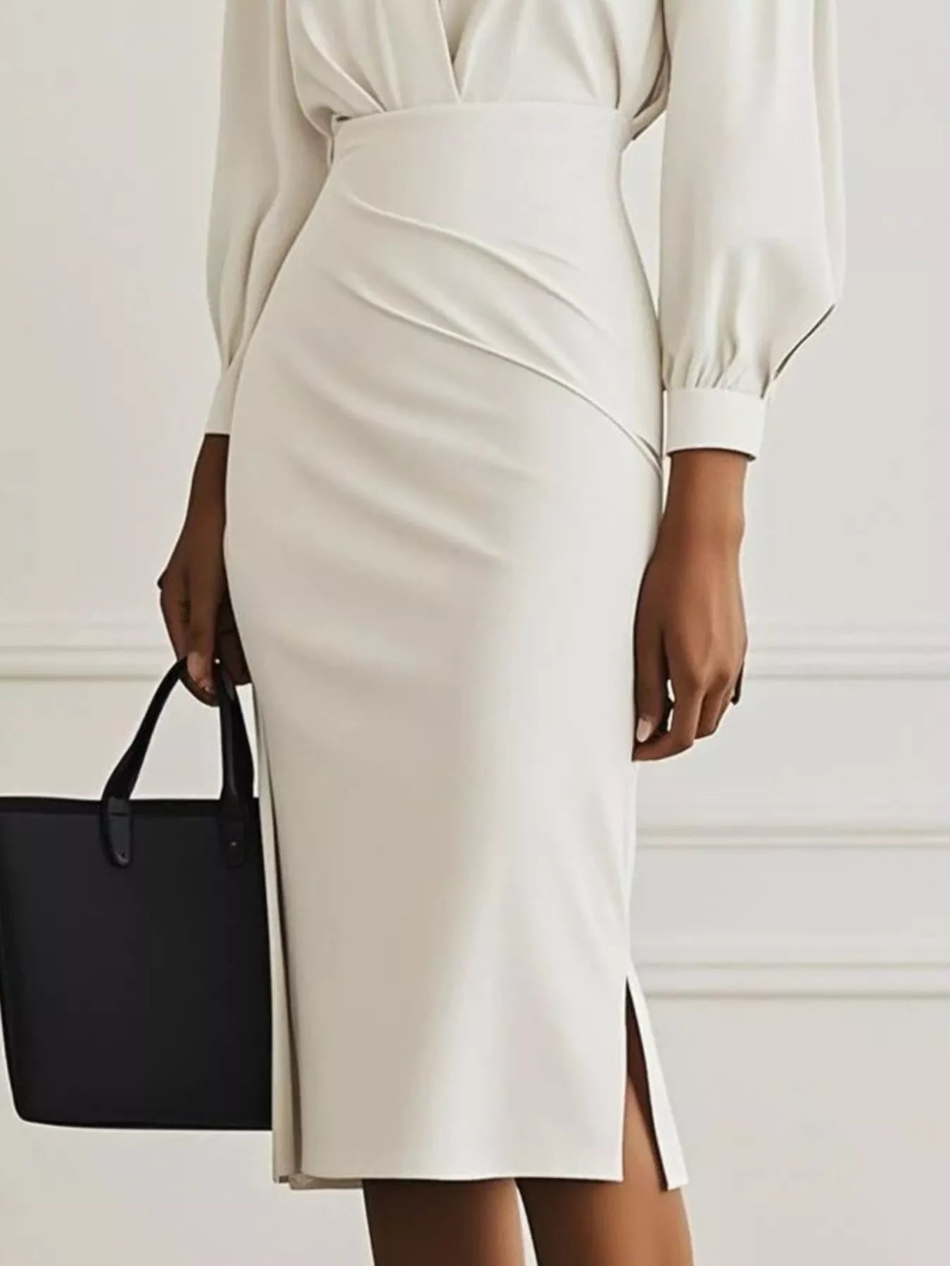 Ruched Midi Shirt Dress with Side Slit | Necessary Clothing