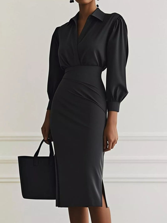 Ruched Midi Shirt Dress with Side Slit | Necessary Clothing