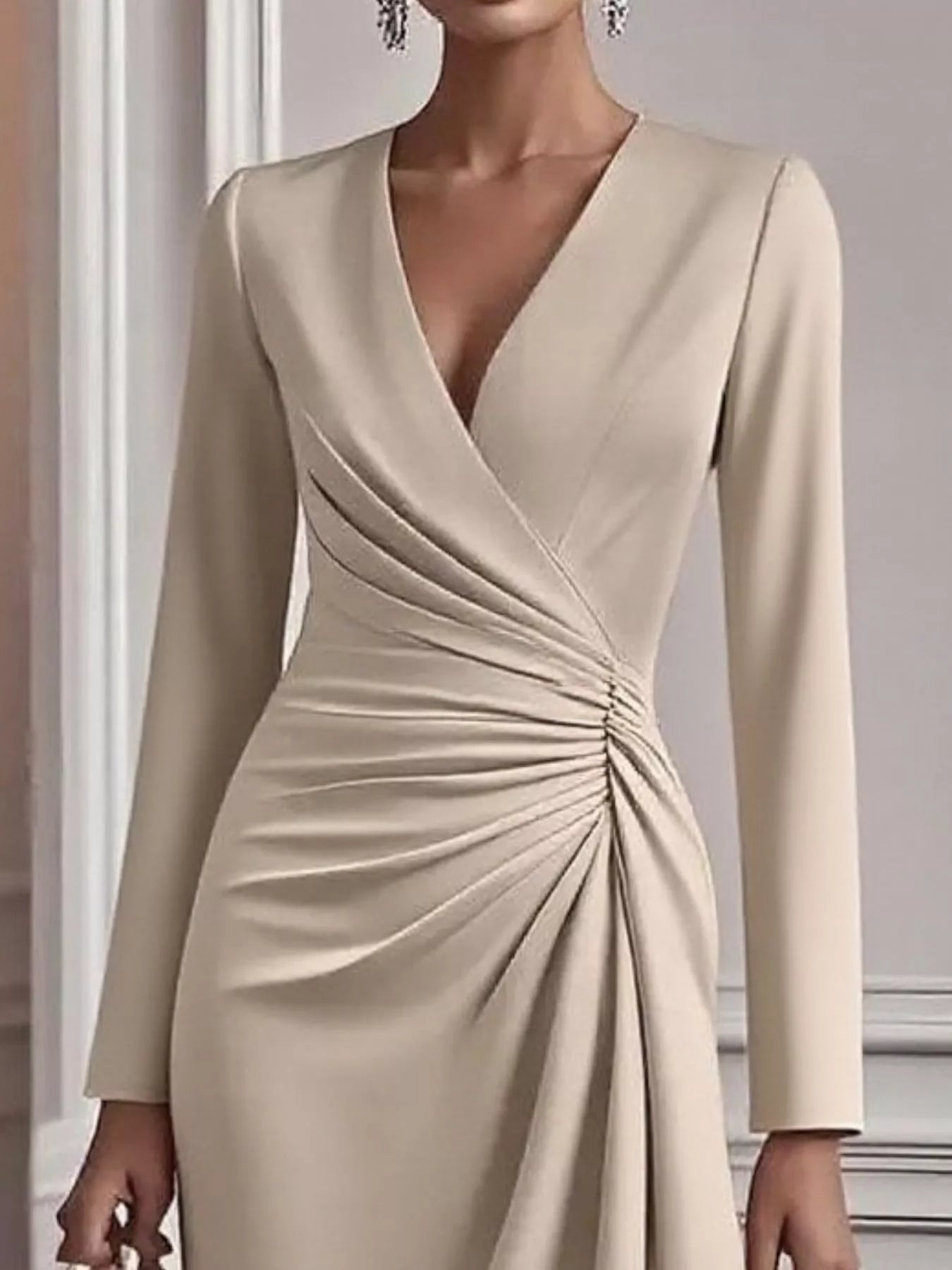 Ruched Surplice Long Sleeve Dress | Necessary Clothing