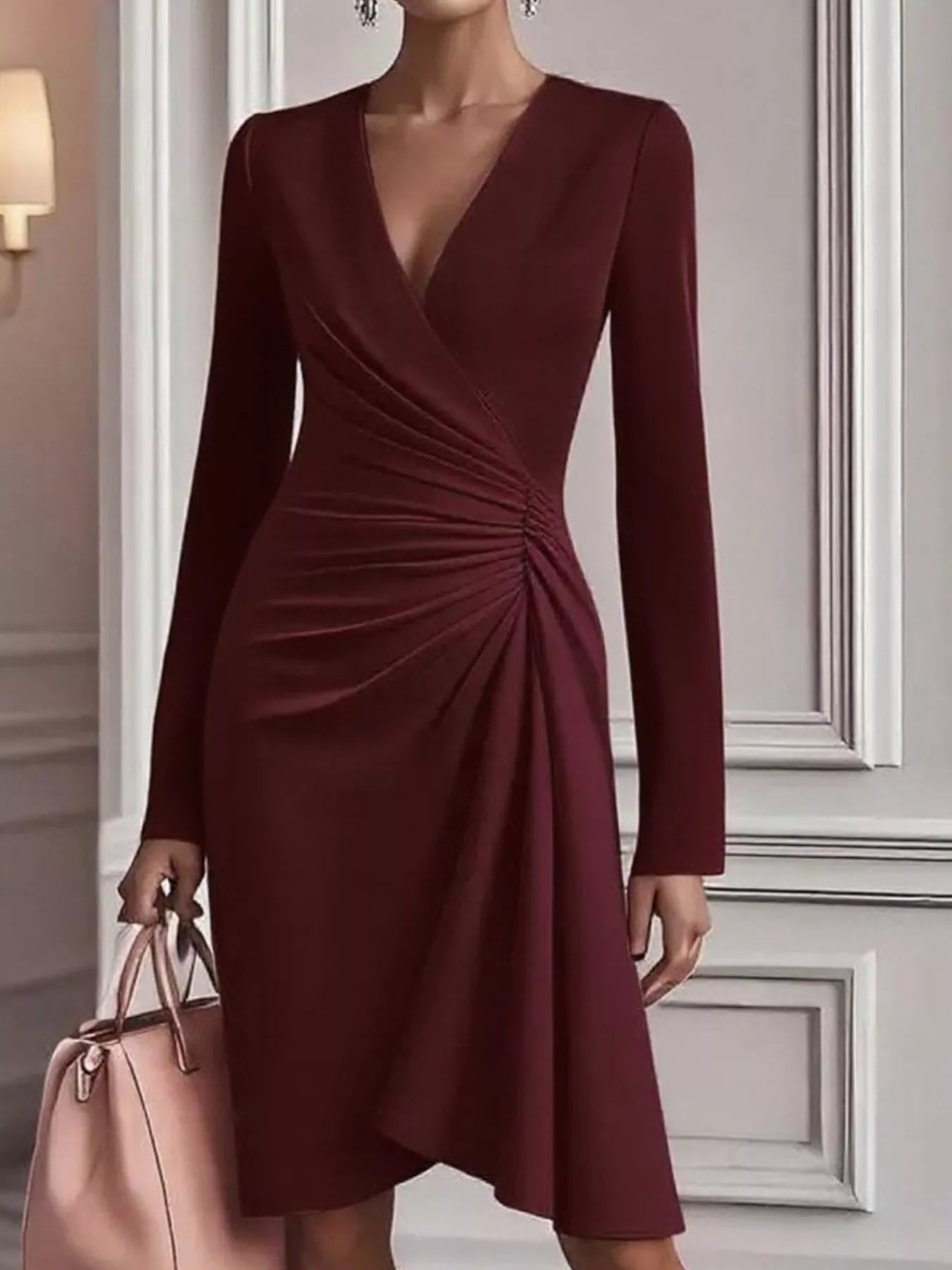 Ruched Surplice Long Sleeve Dress | Necessary Clothing