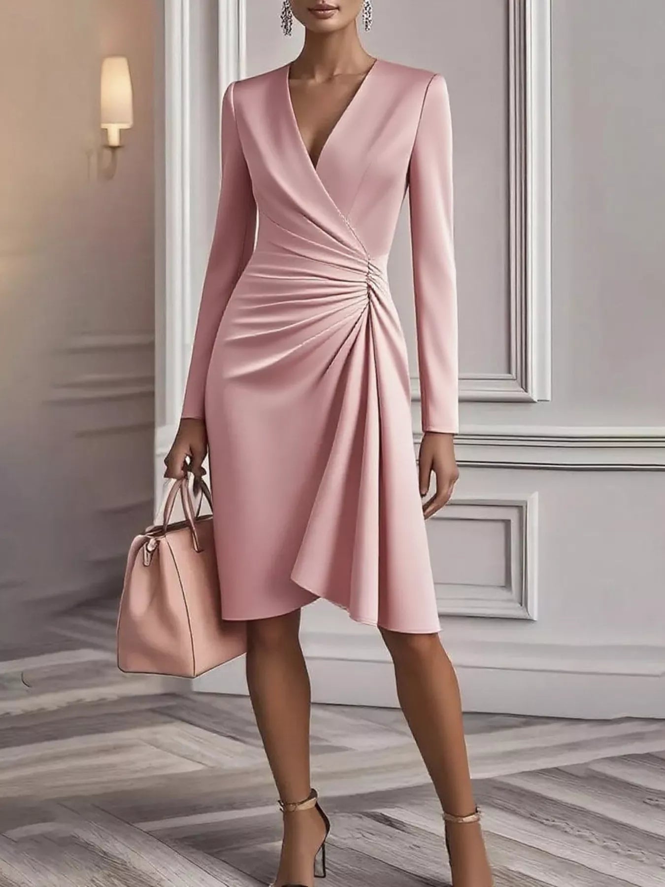 Ruched Surplice Long Sleeve Dress | Necessary Clothing