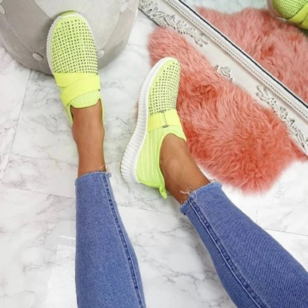 Mesh Breathable Sport Rhinestone Platform Vulcanized Comfort Footwear - Necessary Clothing Store