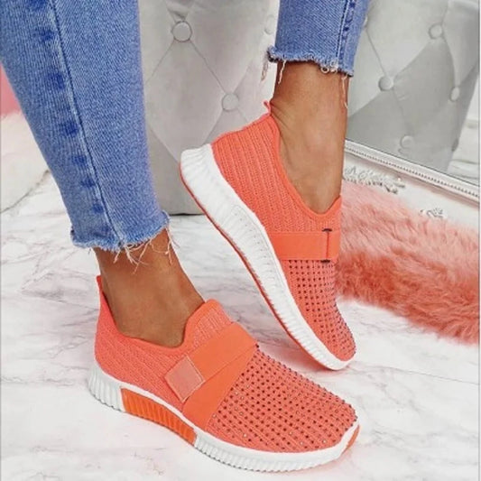 Mesh Breathable Sport Rhinestone Platform Vulcanized Comfort Footwear - Necessary Clothing Store