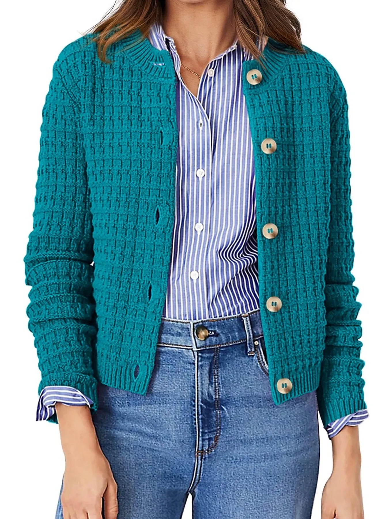 Textured Knit Button-Front Cardigan | Necessary Clothing