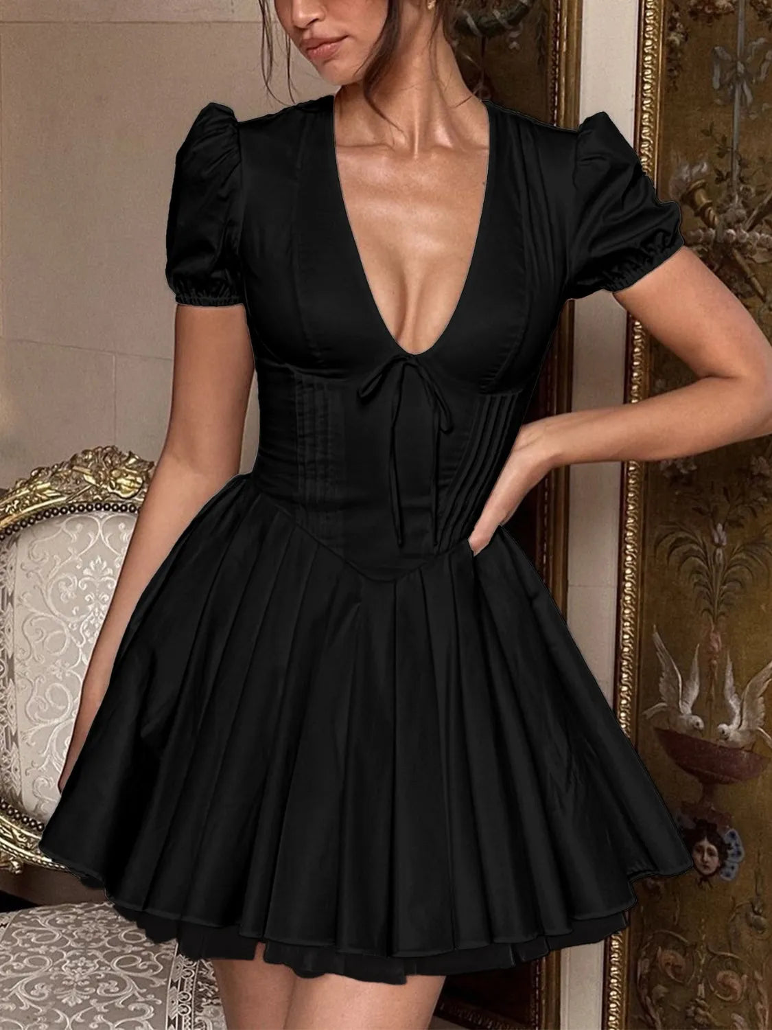 V-Neck Short Sleeve Mini Dress | Necessary Clothing
