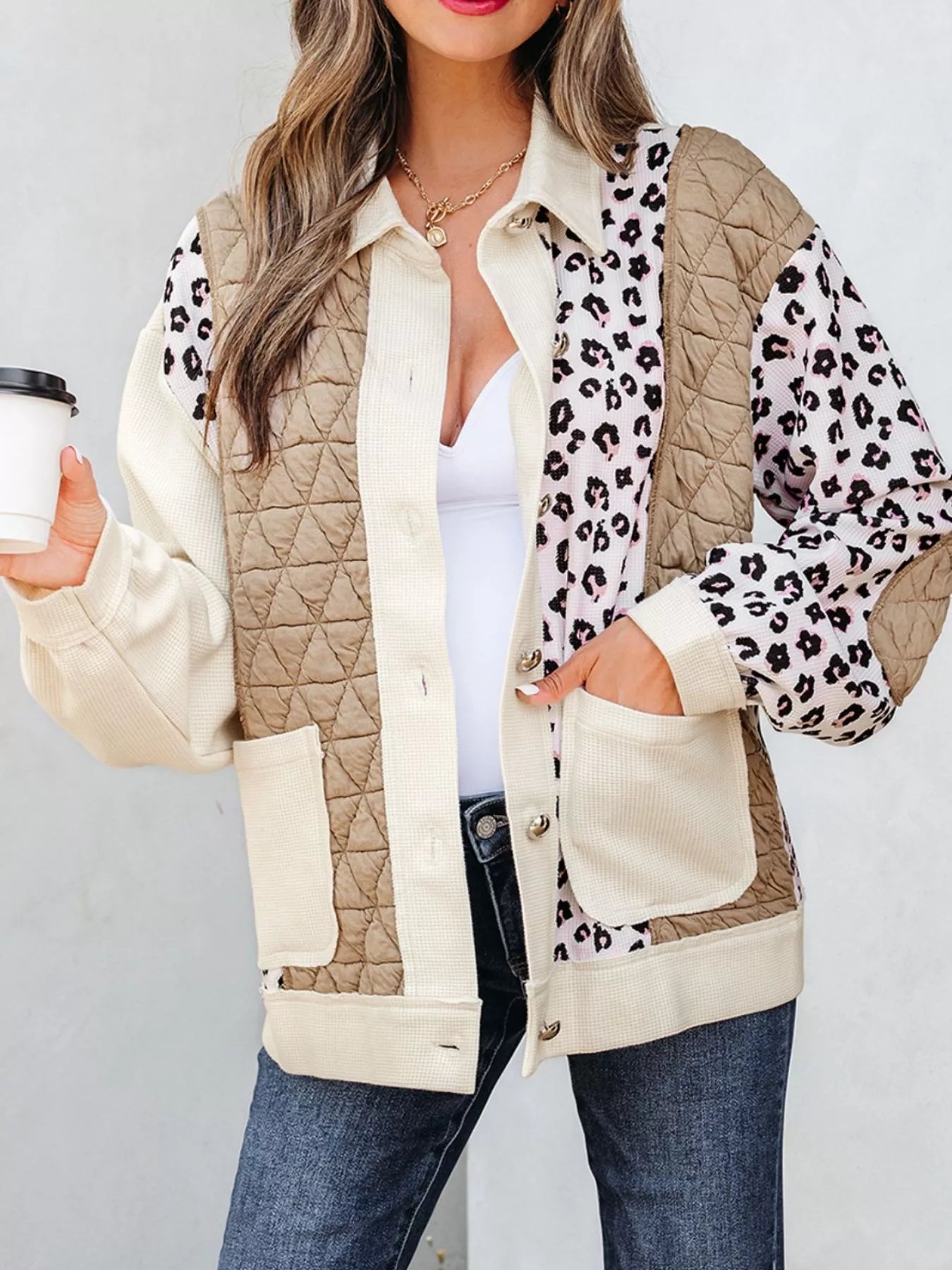 Waffle Quilted Patchwork Button Front Jacket | Necessary Clothing