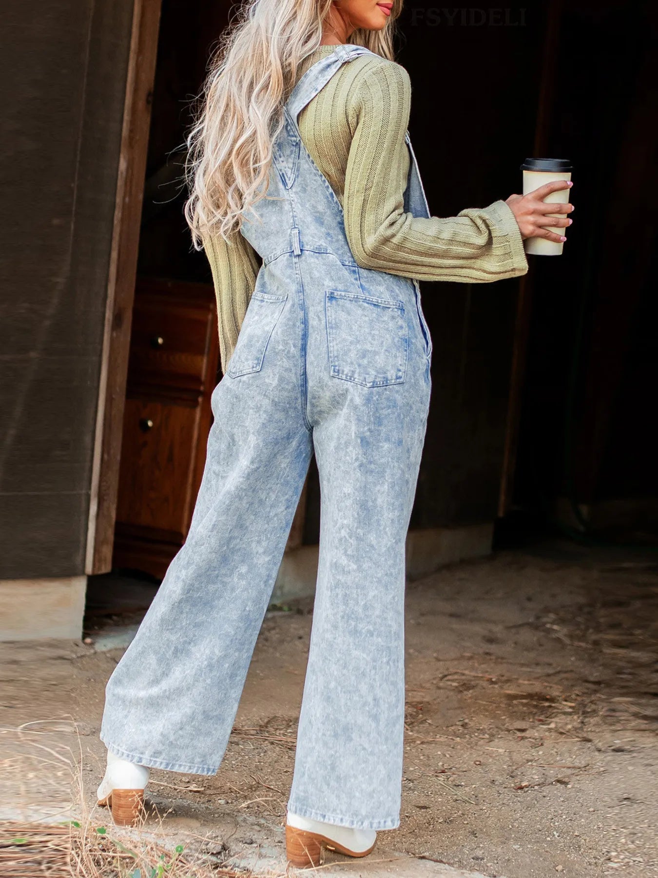 Washed Wide Leg Denim Overalls with Front Pockets | Necessary Clothing