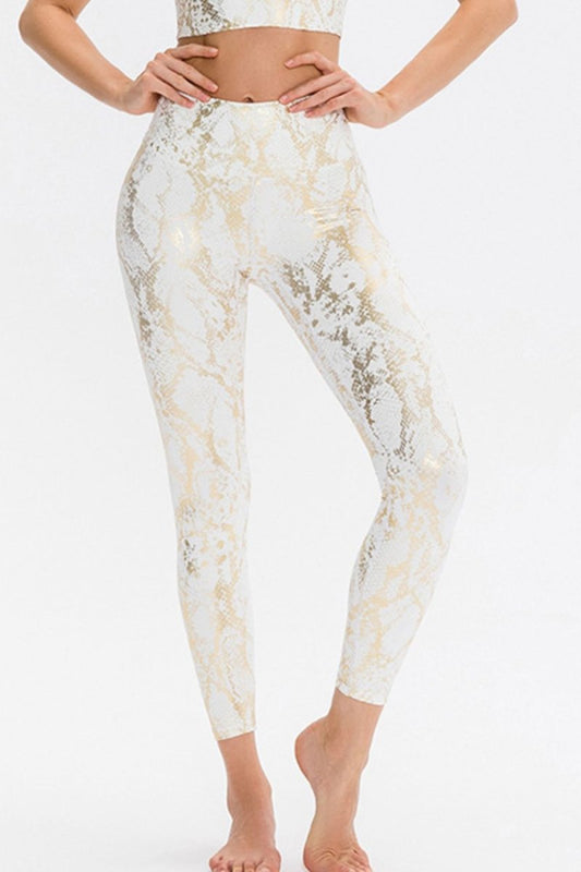Animal Print Slim Fit Wide Waistband Long Sports Pants - Necessary Clothing