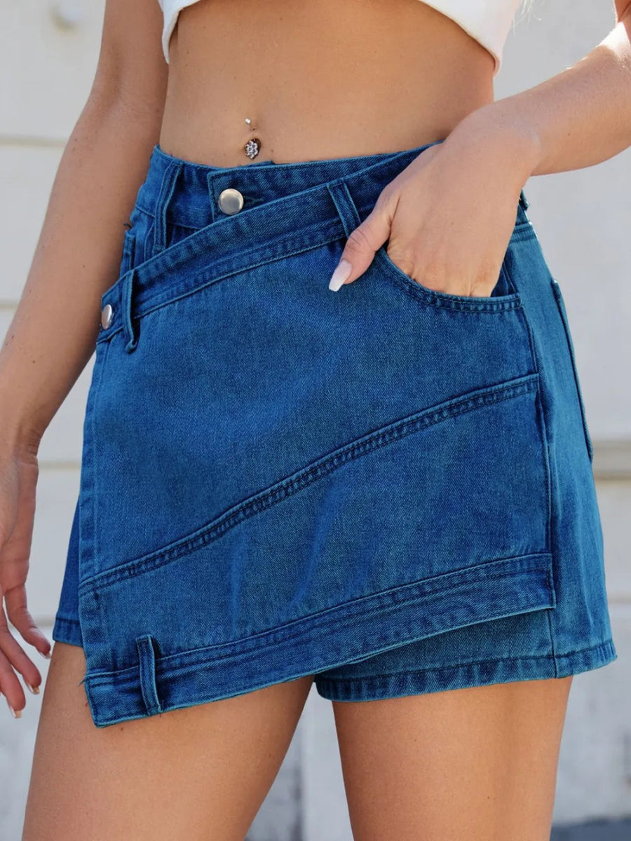 Asymmetrical Denim Skort with Pockets - Necessary Clothing