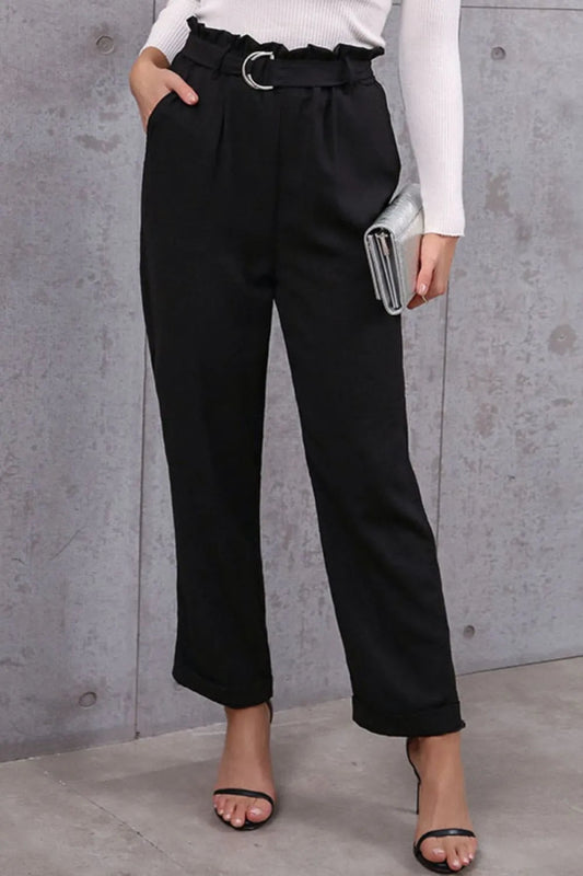 Belted Paperbag Waist Pocketed Pants - Necessary Clothing