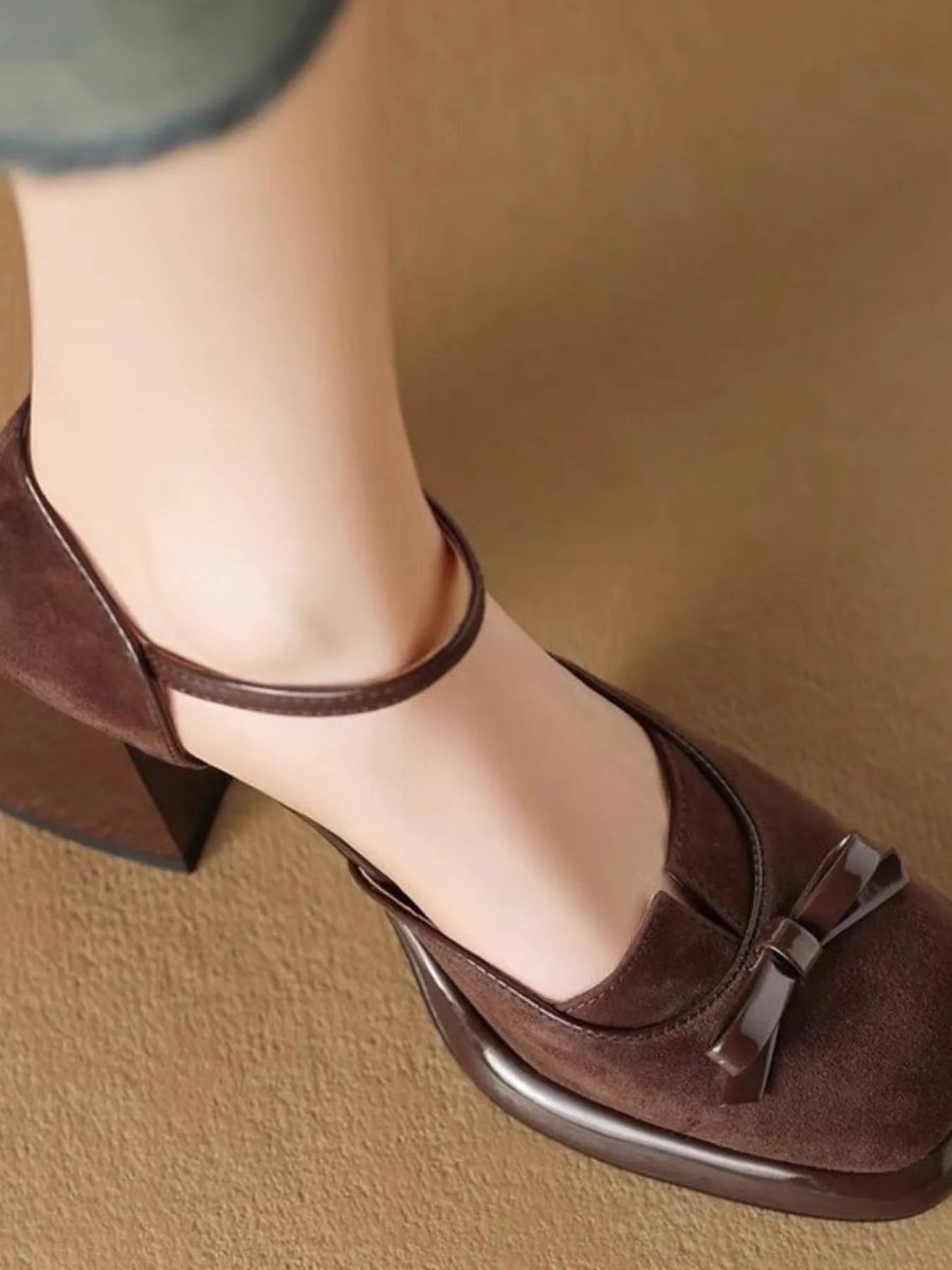 Bow Block Heel Ankle Strap Pumps - Necessary Clothing
