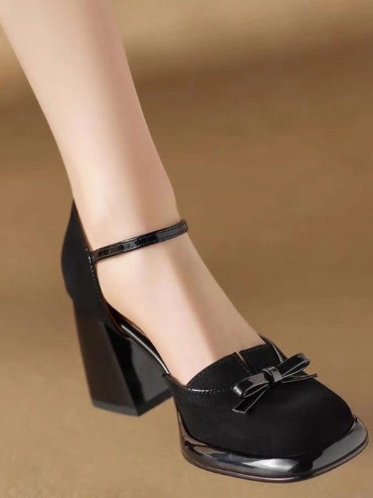 Bow Block Heel Ankle Strap Pumps - Necessary Clothing