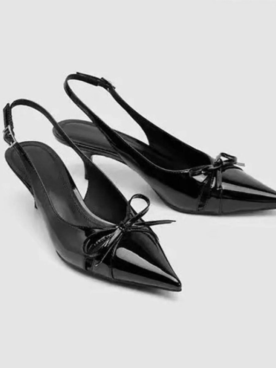 Bow Point Toe Slingback Low Heels Pumps - Necessary Clothing