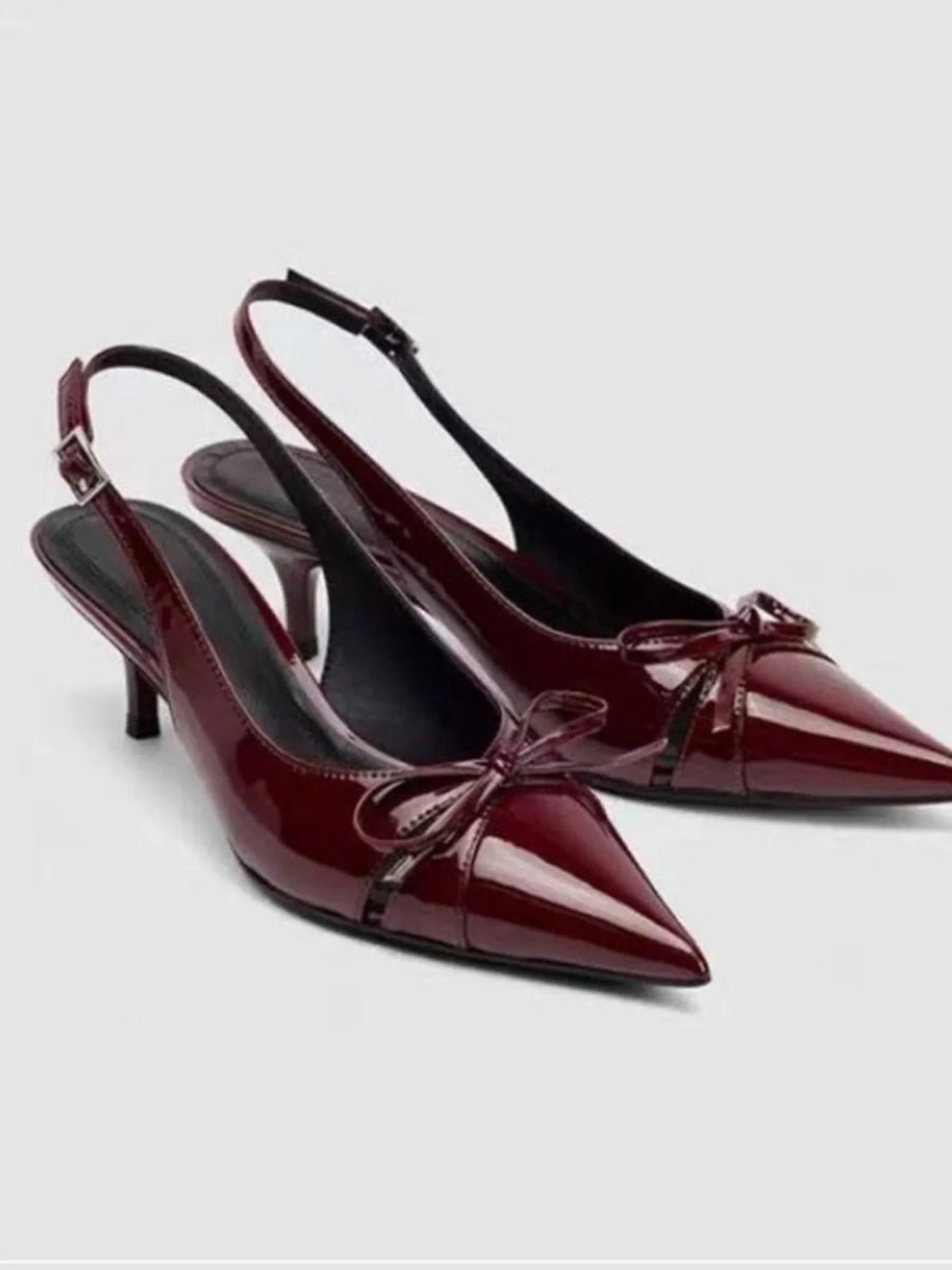Bow Point Toe Slingback Low Heels Pumps - Necessary Clothing