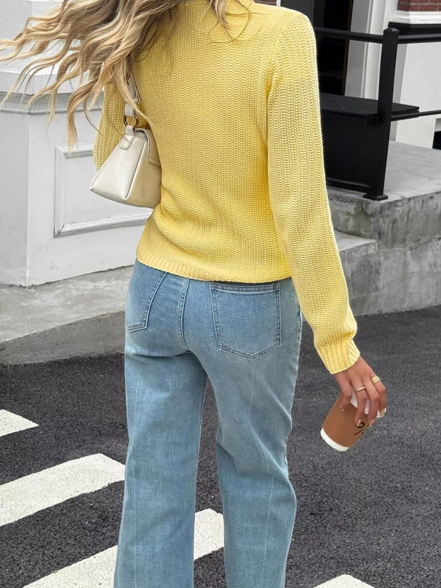 Button - Front Ribbed Long Sleeve Cardigan - Necessary Clothing