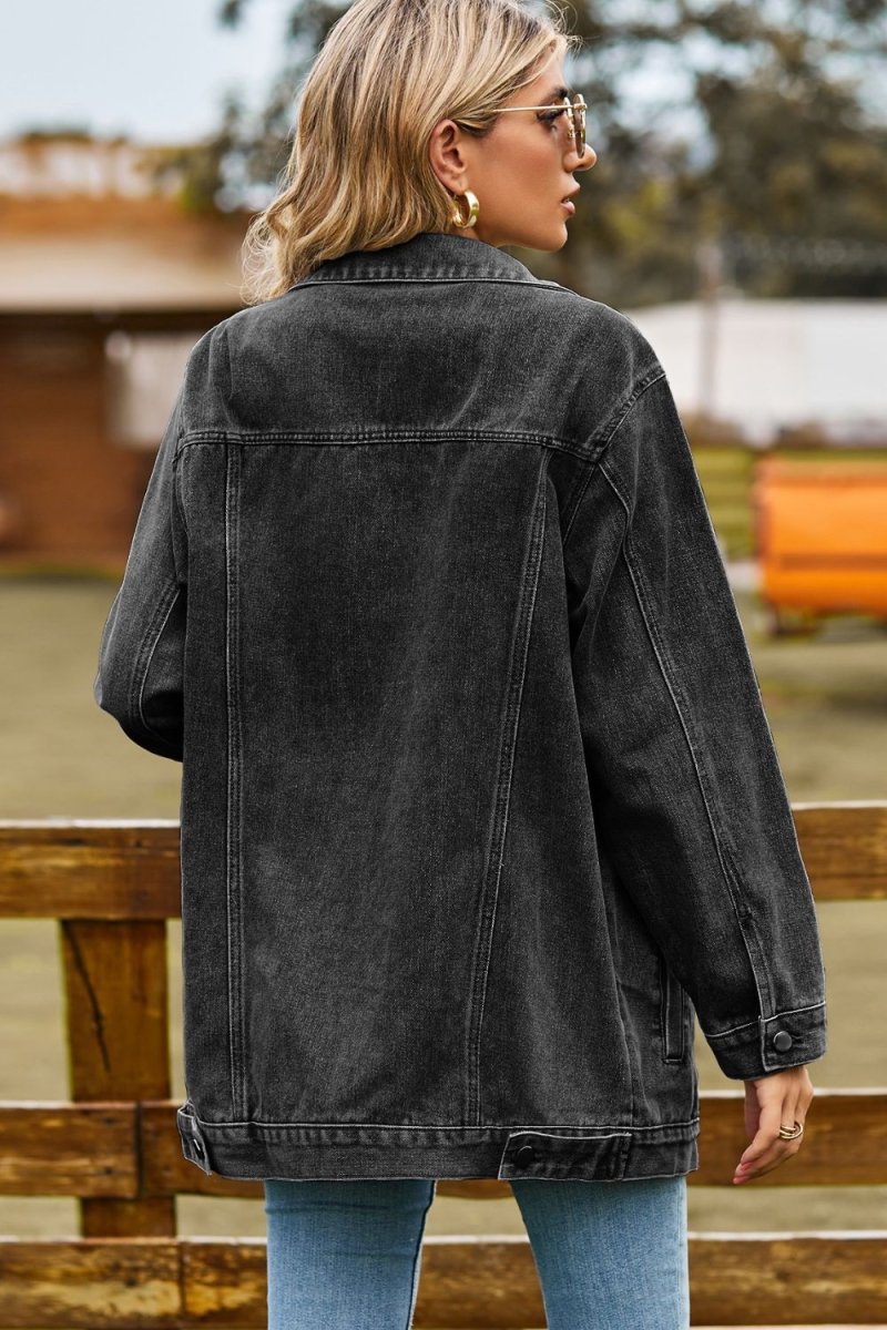 Buttoned Collared Neck Denim Jacket with Pockets - Necessary Clothing