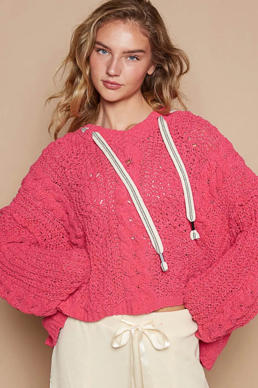 Cable Knit Hooded Chenille Sweater - Necessary Clothing