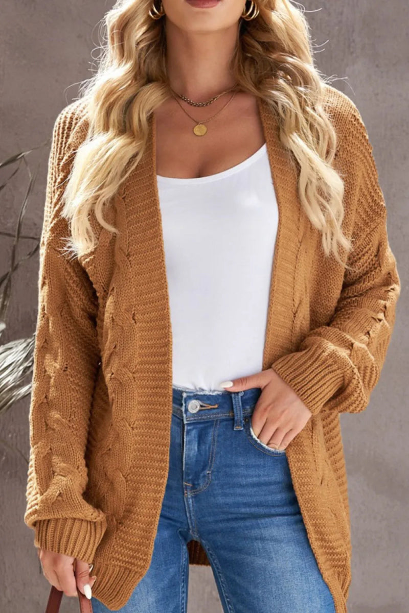 Cable - Knit Open Front Cardigan - Necessary Clothing