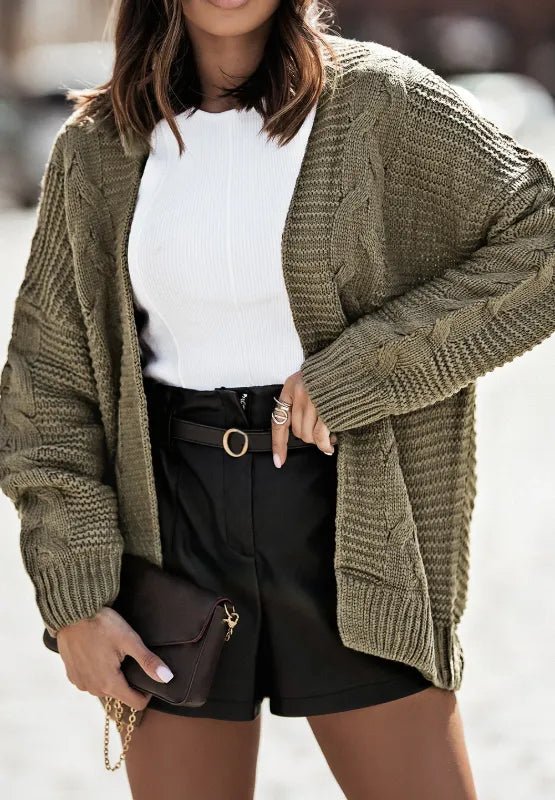 Cable - Knit Open Front Cardigan - Necessary Clothing
