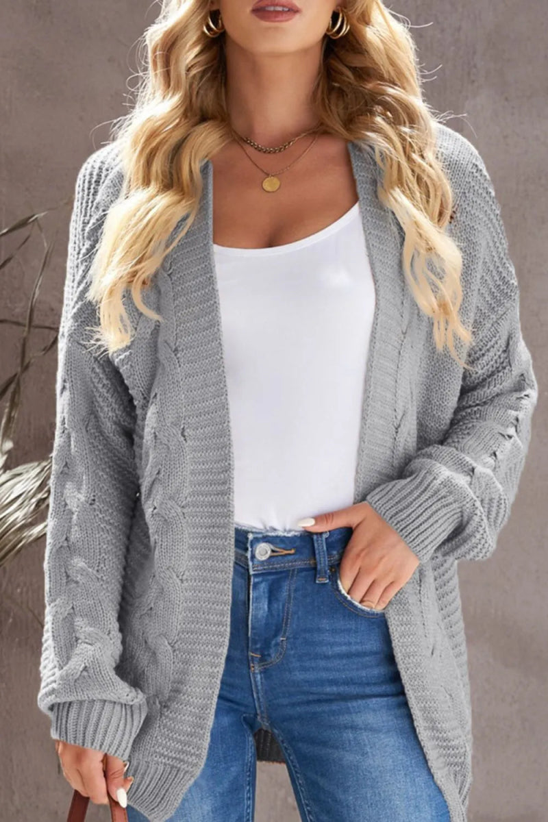 Cable - Knit Open Front Cardigan - Necessary Clothing