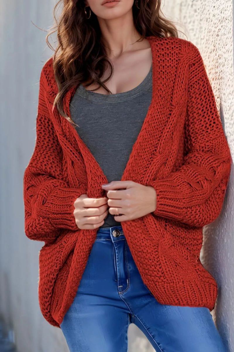 Cable - Knit Open Front Cardigan - Necessary Clothing