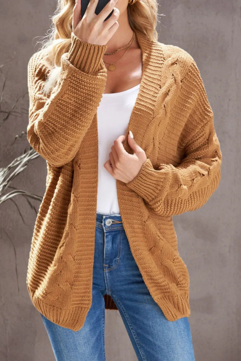 Cable - Knit Open Front Cardigan - Necessary Clothing
