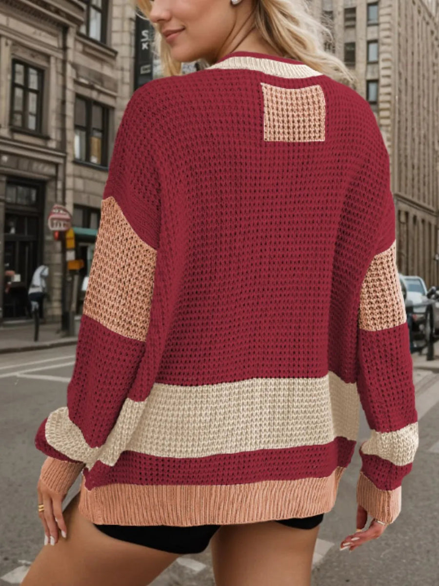 Contrast Button Up Long Sleeve Cardigan - Necessary Clothing