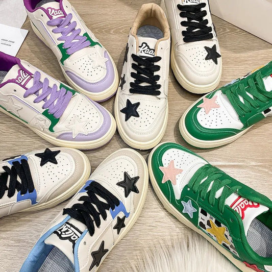 Contrast Star Round Toe Athletic Sneakers - Necessary Clothing