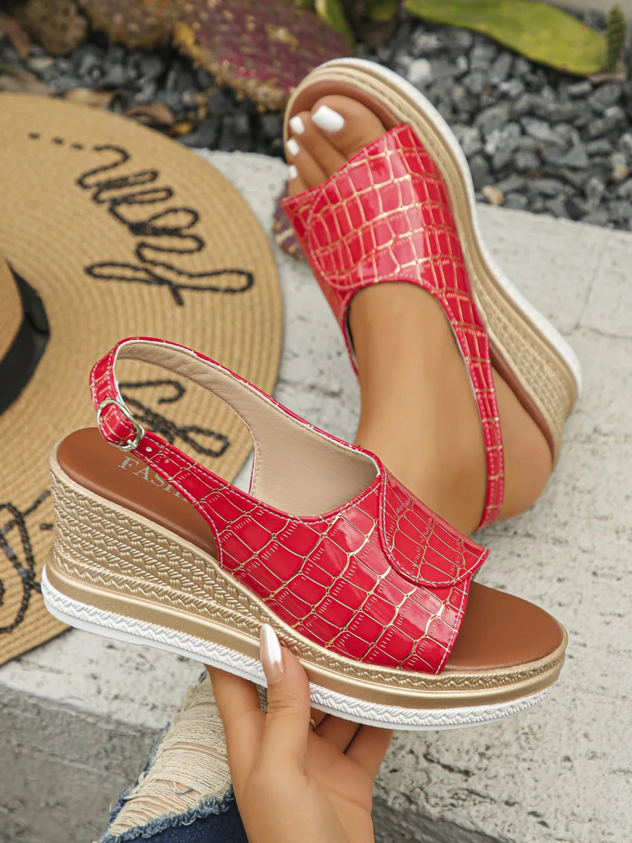 Crocodile Pattern Platform Wedge Sandals - Necessary Clothing