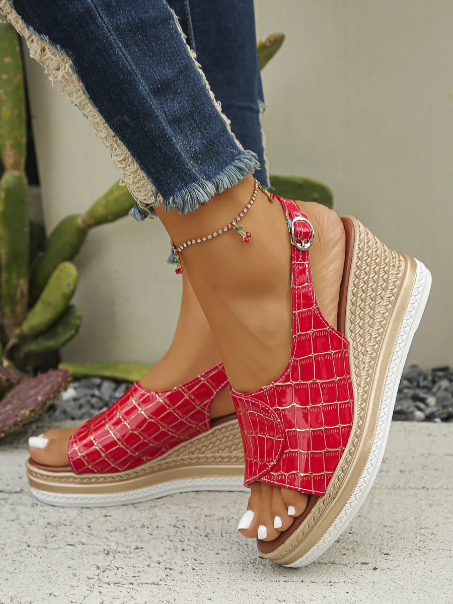 Crocodile Pattern Platform Wedge Sandals - Necessary Clothing