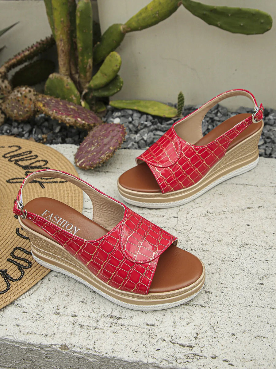 Crocodile Pattern Platform Wedge Sandals - Necessary Clothing