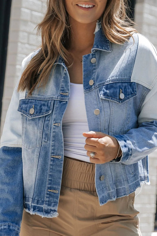 Distressed Button Up Drop Shoulder Denim Jacket - Necessary Clothing