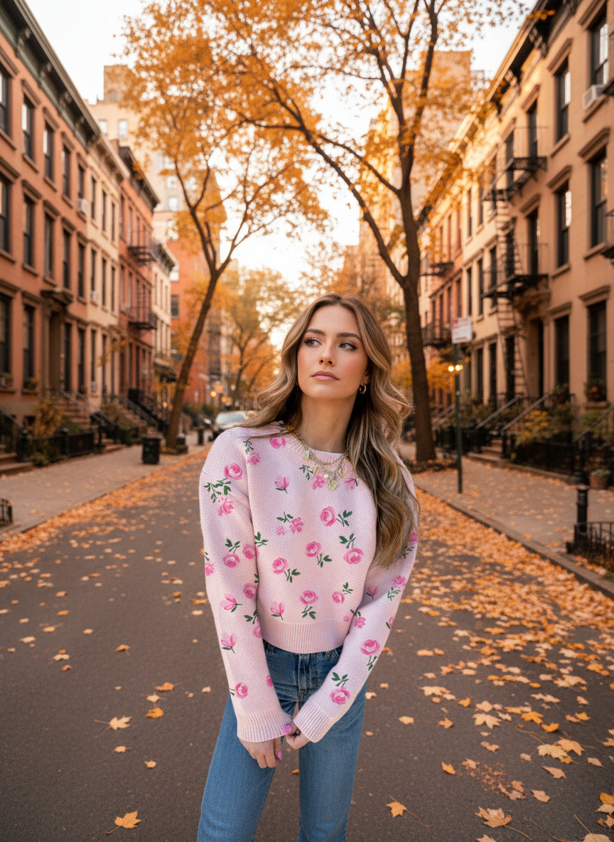 Floral Drop Shoulder Cropped Sweater - Necessary Clothing