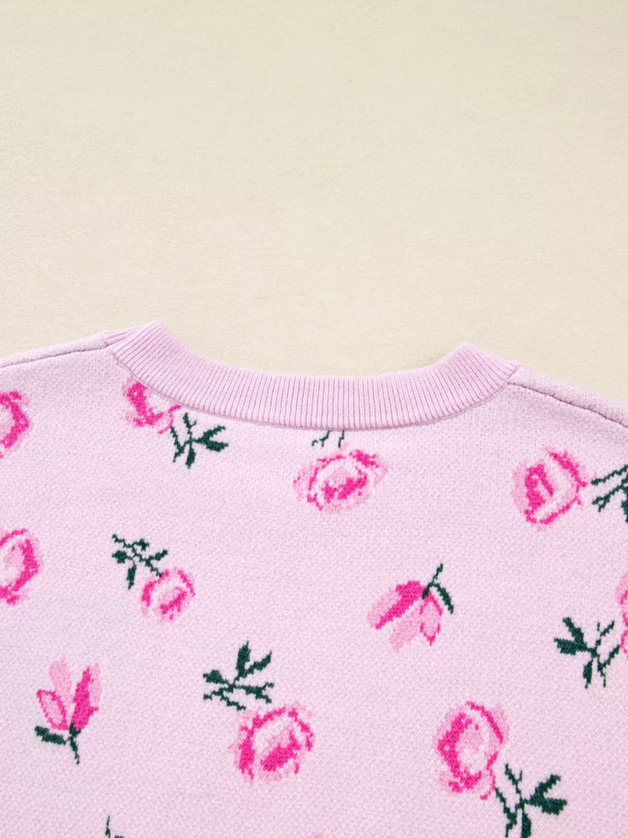 Floral Drop Shoulder Cropped Sweater - Necessary Clothing