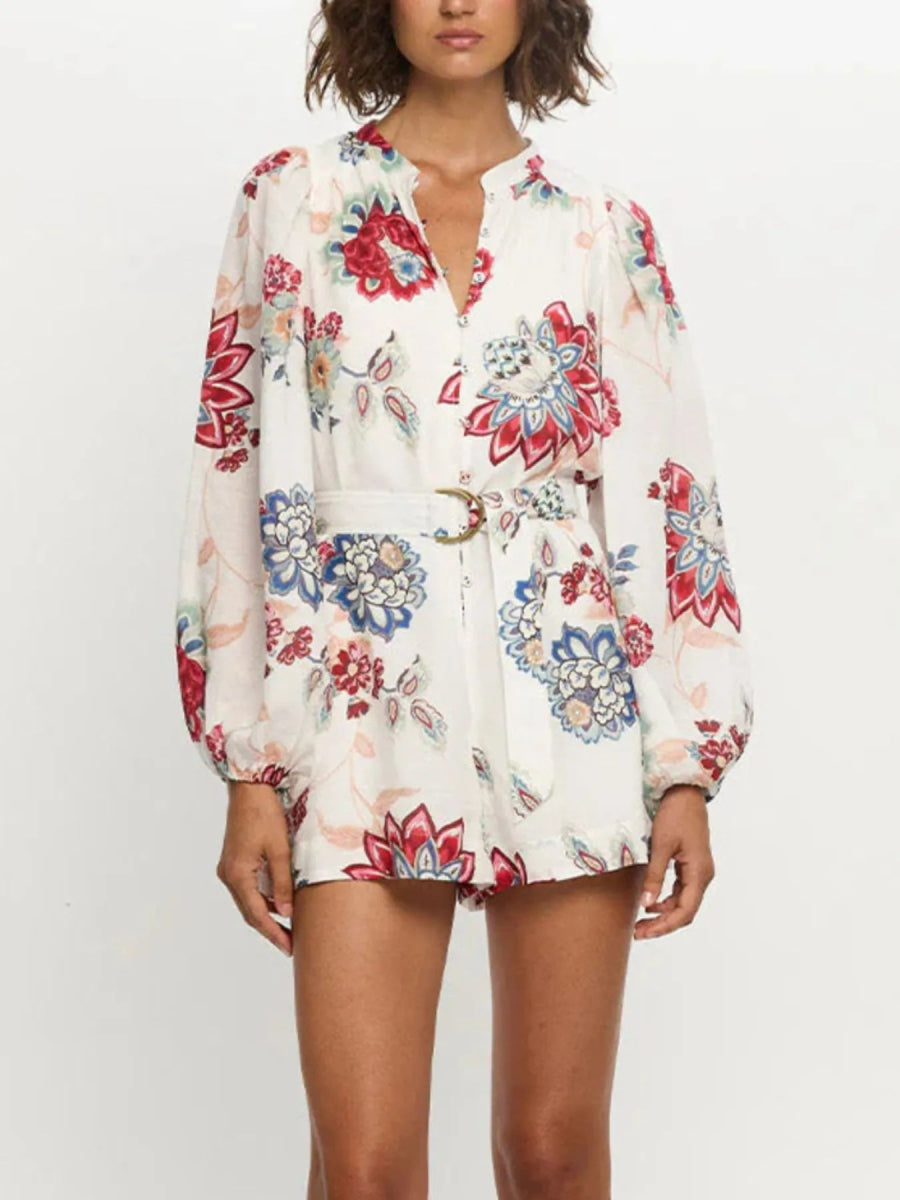 Floral Print Long Sleeve Romper - Necessary Clothing