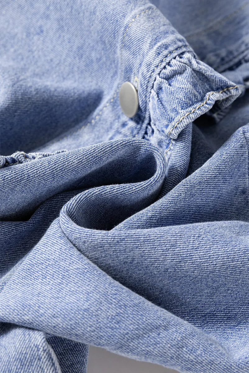 Frill Button Up Long Sleeve Denim Top - Necessary Clothing