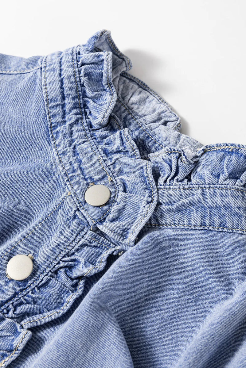 Frill Button Up Long Sleeve Denim Top - Necessary Clothing