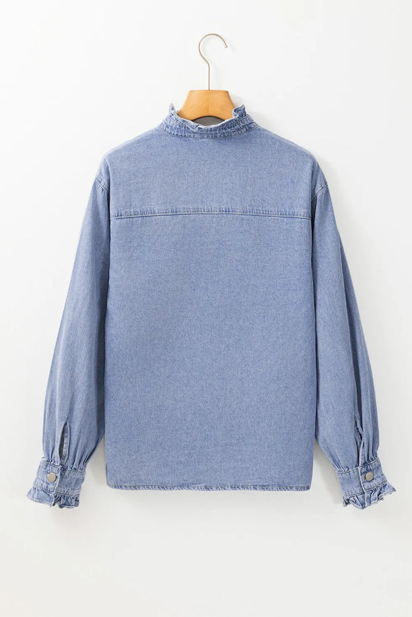 Frill Button Up Long Sleeve Denim Top - Necessary Clothing