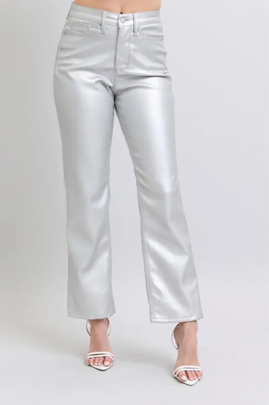 Full Size High Waist Silver Faux Leather Pants Plus Size - Necessary Clothing