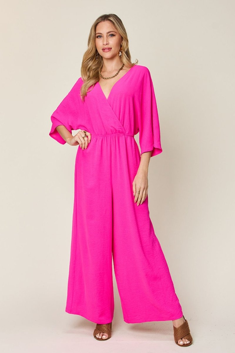 Full Size Surplice Wide Leg Jumpsuit with Pockets - Necessary Clothing