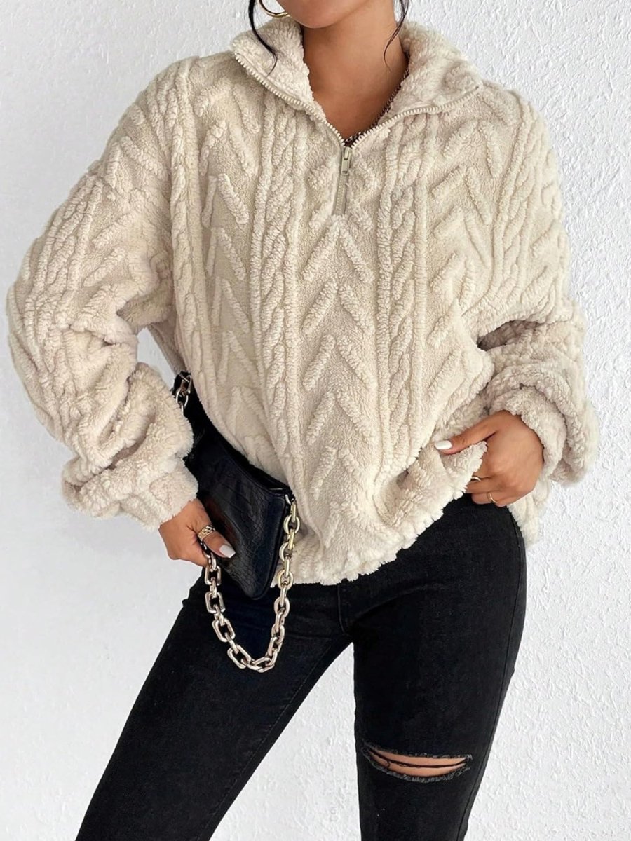 Fuzzy Quarter Zip Long Sleeve Sweatshirt - Necessary Clothing