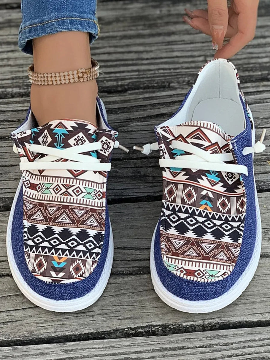 Geometric Lace - Up Round Toe Slip - Ons - Necessary Clothing