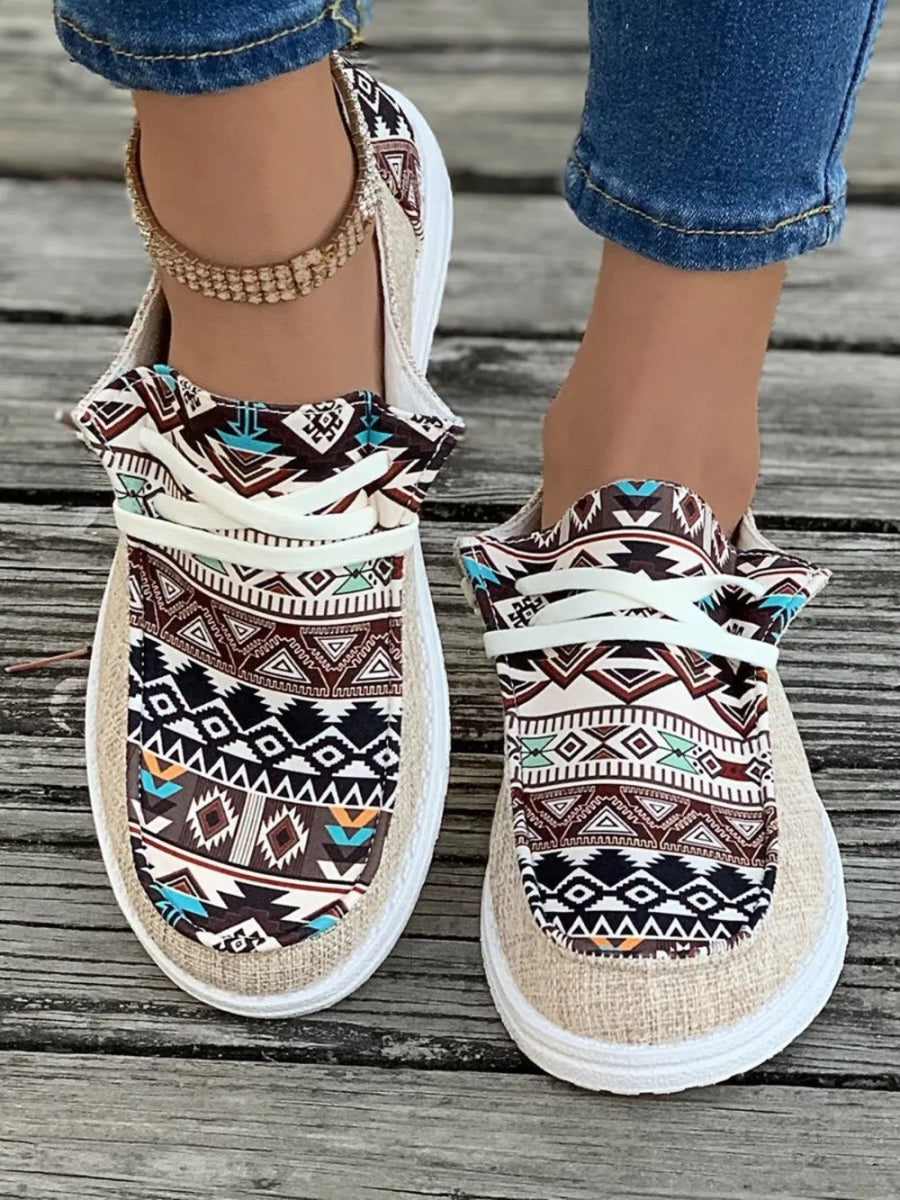 Geometric Lace - Up Round Toe Slip - Ons - Necessary Clothing