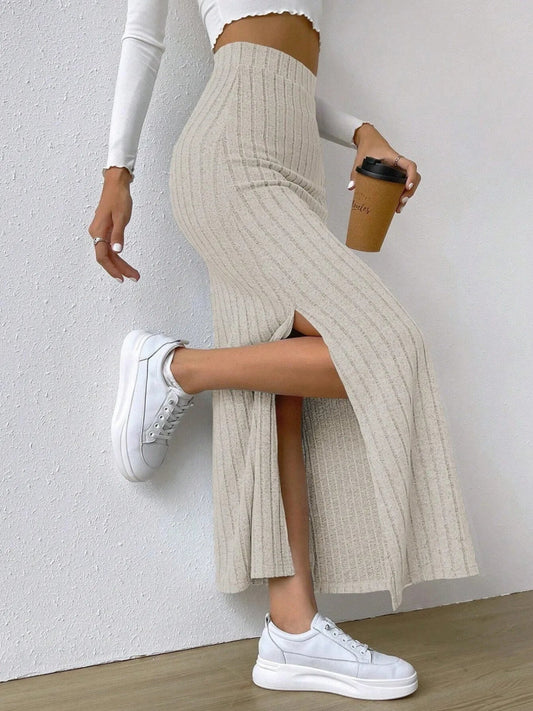 High Waist Ribbed Knit Maxi Skirt - Necessary Clothing