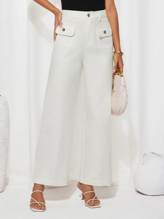 High Waist Wide Leg Buttoned Pants - Necessary Clothing