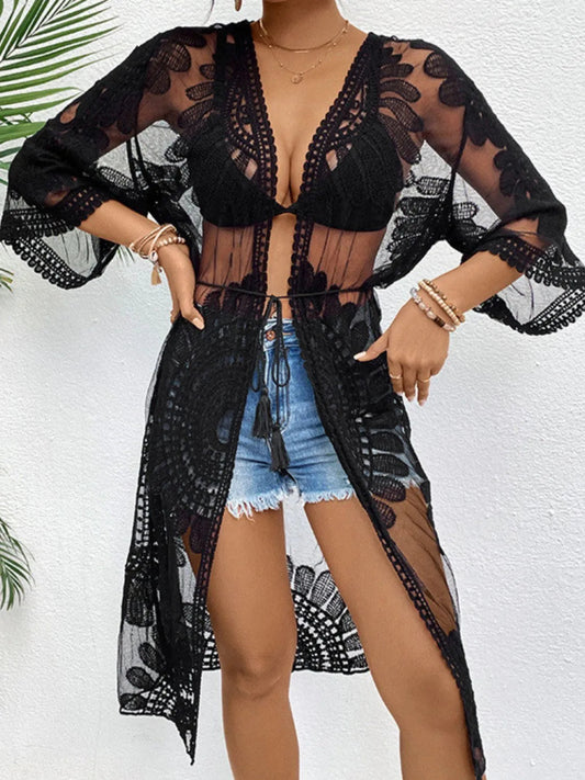 Lace Open Front Longline Cover - Up - Necessary Clothing